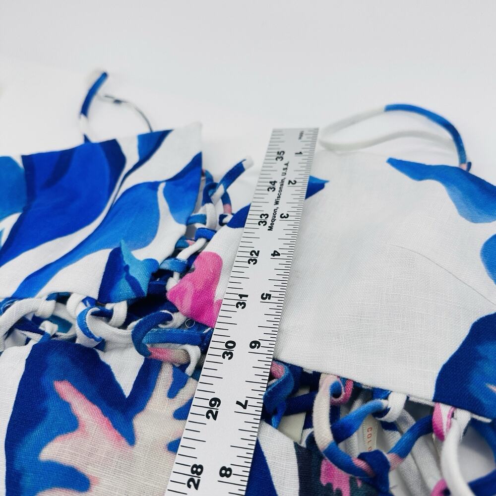 NWT FARM RIO Linen Foliage Maxi Dress Size S Blue White Floral Lace Details - Picture 11 of 13